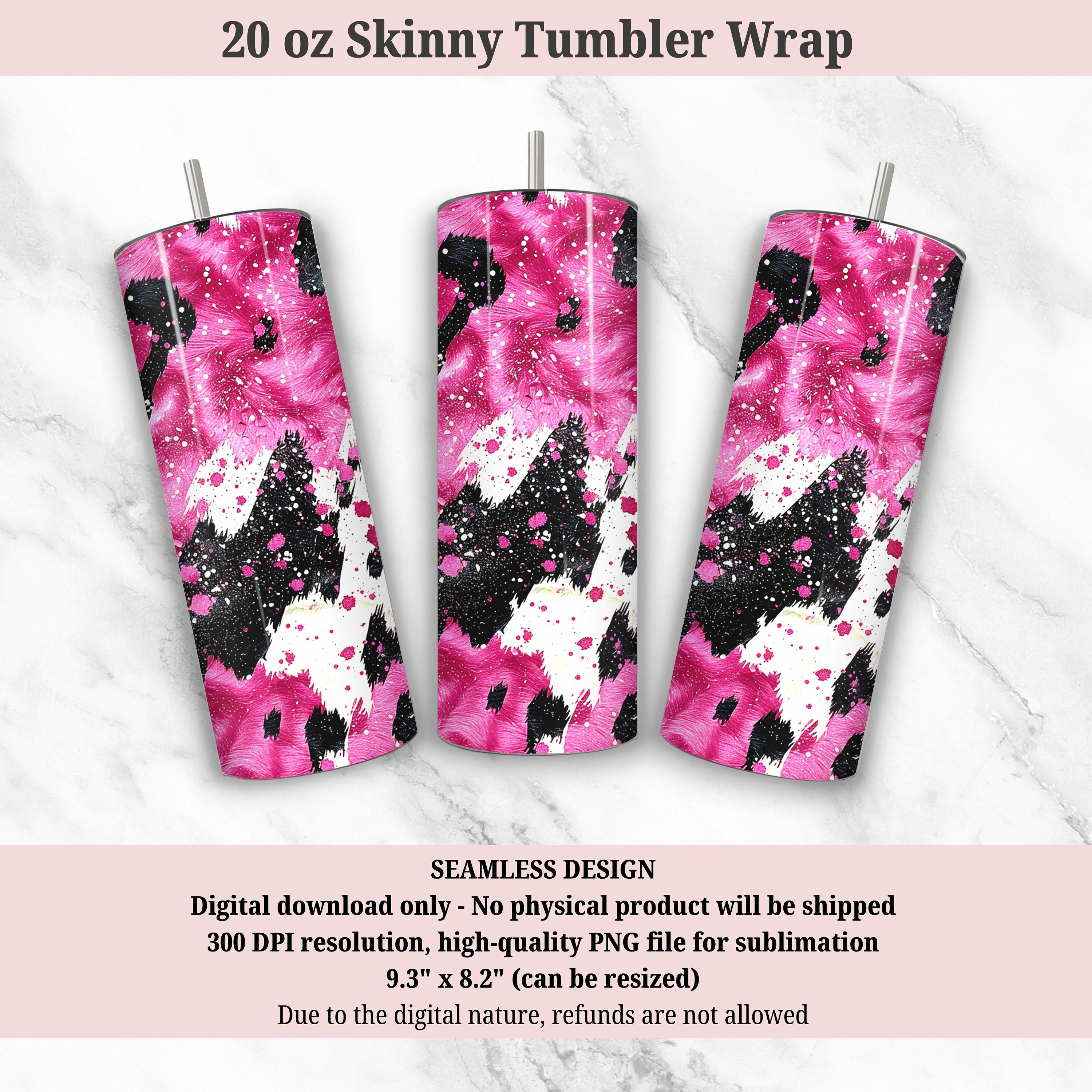 Cow Print Seamless 20 Oz Skinny Tumbler Sublimation Design, Pink ...