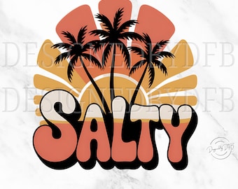 Salty PNG, Trendy Summer PNG, Salty Summer Vibes Beach Png, Coastal Granddaughter, Palm Tree Retro Sunset PNG T-Shirt Sublimation Design