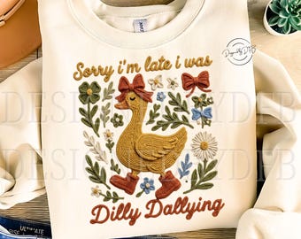 Dilly Dallying PNG, Faux Garn Coquette Gås Sublimeringsdesign, Trendig Djur Clipart, Retro Blommig Mamma Grafik, Digital Nedladdning