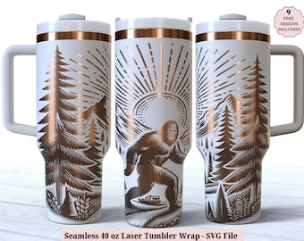 Bigfoot Laser Tumbler Wrap SVG for Laser Rotary, Cryptid Sasquatch Engraved Full Wrap for 40oz Cup, Seamless Design, Digital Download