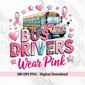 Brustkrebs Busfahrer PNG, Krebs Sublimationsdesign, Krebsbewusstsein PNG, Retro Pink Band PNG, Tierdruck Überlebender Digitaler Download