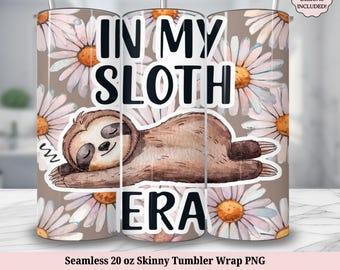 Sloth Tumbler Wrap PNG - I min Sloth-era blommig sömlös 20oz smal tumbler wrap PNG - akvarell djur 20 oz sublimeringsdesign