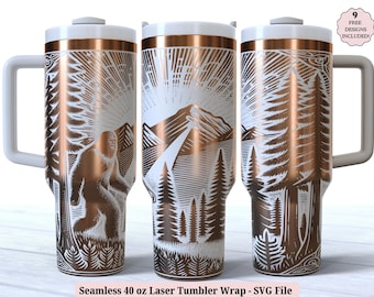Bigfoot Laser Tumbler Wrap SVG for Laser Rotary, Cryptid Sasquatch Engraved Full Wrap for 40oz Cup, Seamless Design, Digital Download