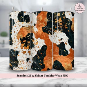 Cow Print Seamless 20oz Skinny Tumbler Sublimation Design, Bronze Marble Glitter Tumbler Wrap, Cozy Fall Vibes PNG Instant DIGITAL ONLY