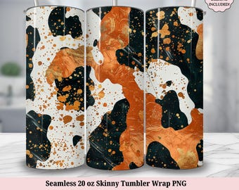 Kotryck Sömlös 20oz Smal Tumbler Sublimeringsdesign, Brons Marmor Glitter Tumbler Wrap, Mysiga Höstvibbar PNG Omedelbar ENDAST DIGITAL