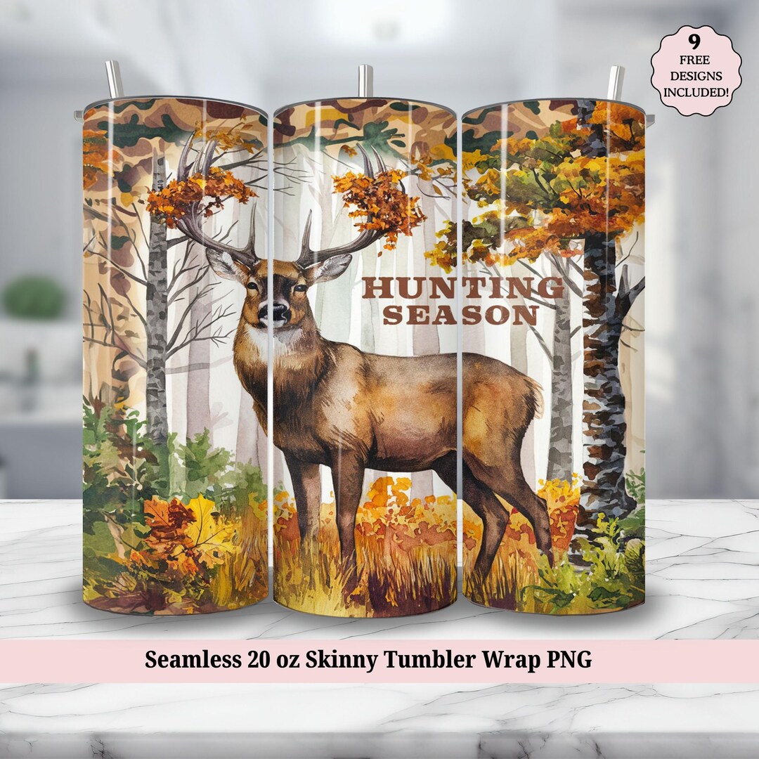 Camo Deer elk Hunting Season Seamless 20oz Skinny Tumbler Wrap ...