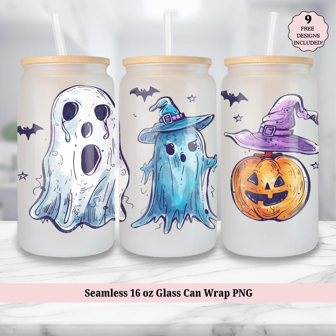 Retro Halloween 16oz Libbey Glass Wrap, 16 Oz Glass Can Wrap PNG ...