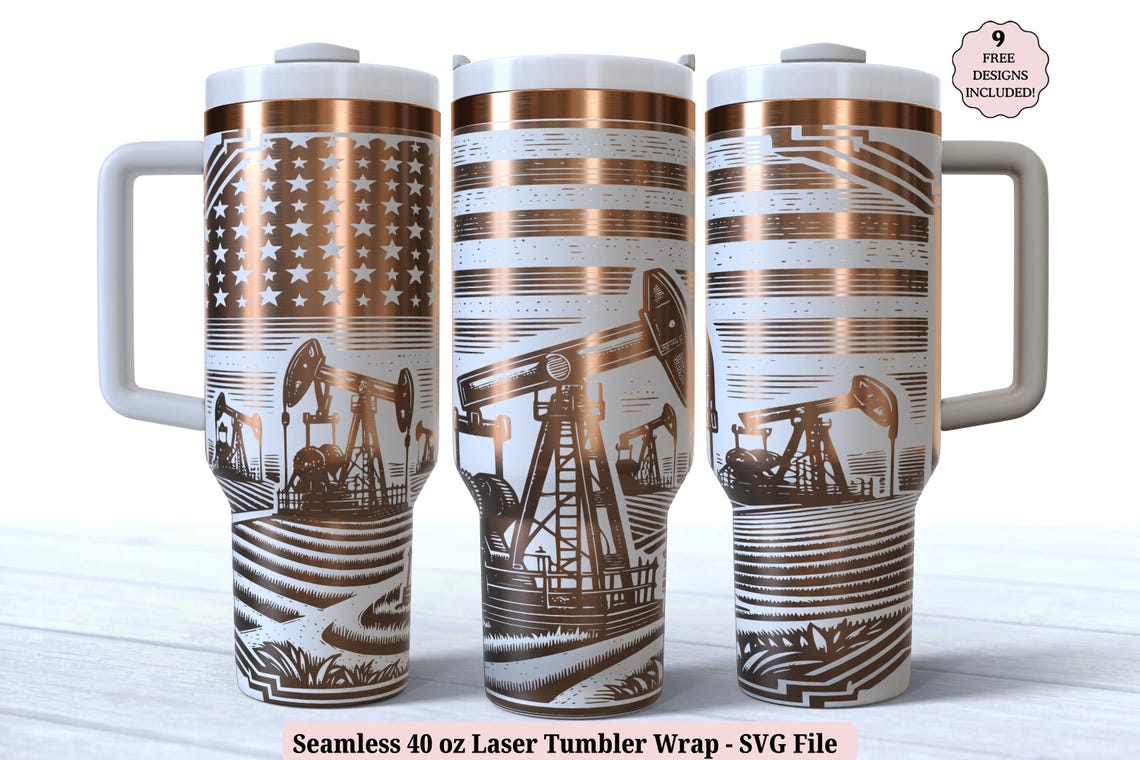 Oil Rig Wrapping Paper Oil Field Laser Wrap SVG for Laser Rotary, Oil Rig Worker Oilfield Pump ...
