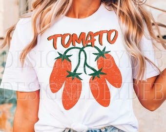 Tomaat meisje png, botanisch fruit tshirt sublimatie ontwerp, plantaardige cottagecore png, print on demand png, trendy POD digitale download