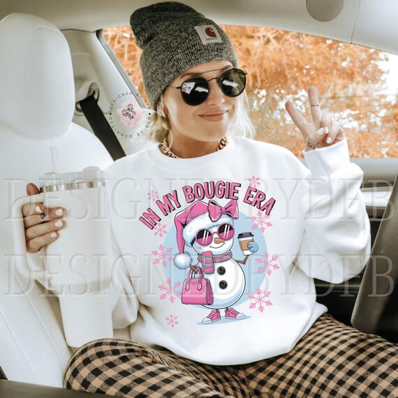 Bougie Snowman PNG, Cute Coquette Bows Merry Christmas PNG, Trendy Retro Winter PNG, Xmas Holiday Mama Png for Sublimation, Digital Download