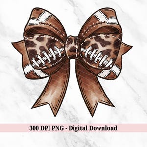 Coquette Football Bow PNG - Fall Football Season PNG - Retro Game Day PNG - Animal Print Sports Mom Watercolor Clipart - Digital Download