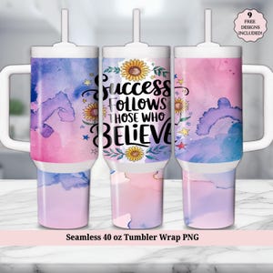 Motivational Quote Seamless 40oz Fall Tumbler Wrap - Watercolor Self Love Positive Daily Affirmation PNG - 40 oz Quencher Sublimation Design