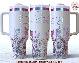 Libelle Positivität Laser Tumbler Wrap SVG für Laser Rolling, Floral Selbstliebe Nahtlos graviert Full Wrap, 40oz Tasse, digitaler Download