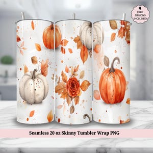 Rustic Pumpkin Seamless 20 oz Skinny Tumbler Sublimation Design, Cozy Fall Vibes 20oz Tumbler Wrap, Pumpkin Season PNG Instant DIGITAL ONLY