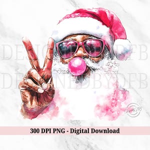Retro Santa Christmas Blowing Bubble PNG, Vintage Merry Christmas PNG, Funny Santa With Sunglasses Xmas Holiday Sublimation Digital Download