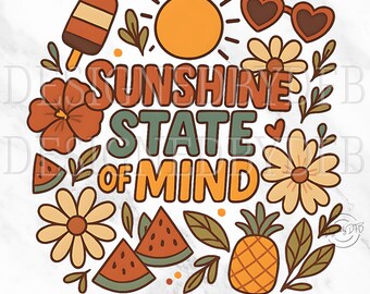 Sonnenschein Zustand PNG, Trendiger Sommer PNG, Retro Blumen Sublimation, Preppy Strand Sommer Design Png, Spaß Retro Sonnenschein Strand Kunst PNG