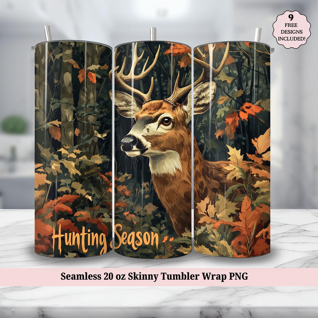 Camo Deer Hunting Season Seamless 20oz Skinny Tumbler Wrap Sublimation ...