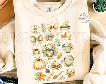 Coquette Bow Thanksgiving PNG, mysig höstsublimeringsdesign, trendig söt pumpa kalkon godismajs Clipart, digital nedladdning av högtidsmat