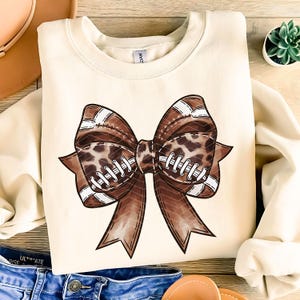 Coquette Football Bow PNG - Fall Football Season PNG - Retro Game Day PNG - Animal Print Sports Mom Watercolor Clipart - Digital Download