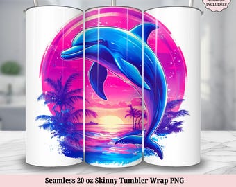 Delfin Tumbler Wrap PNG Plaża Morskie Zwierzę 20oz Skinny Tumbler Sublimacja Projekt 20 oz Bezszwowe Pobieranie Cyfrowe Wrap Ocean Theme