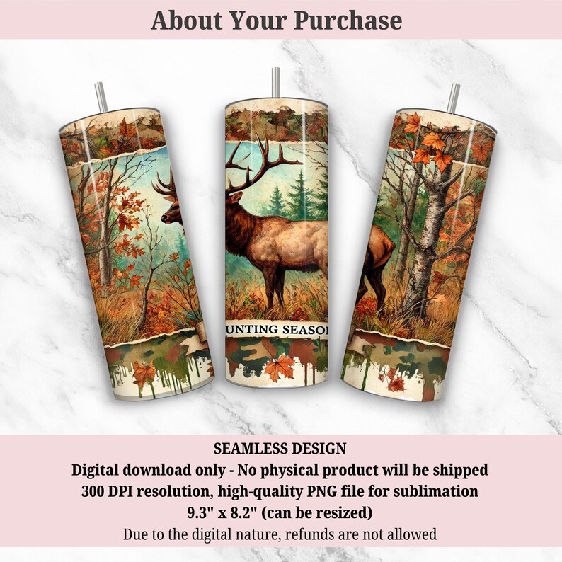 Camo Deer Hunting Season Seamless 20oz Skinny Tumbler Wrap Sublimation ...