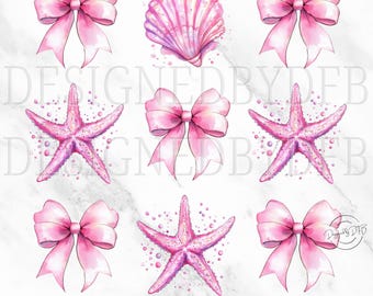 Coquette Seashell PNG, Coastal Beach Vacation Clipart, Trendy Vintage Girls Trip, Summer Coquette Vibes Sublimation, Digital Download