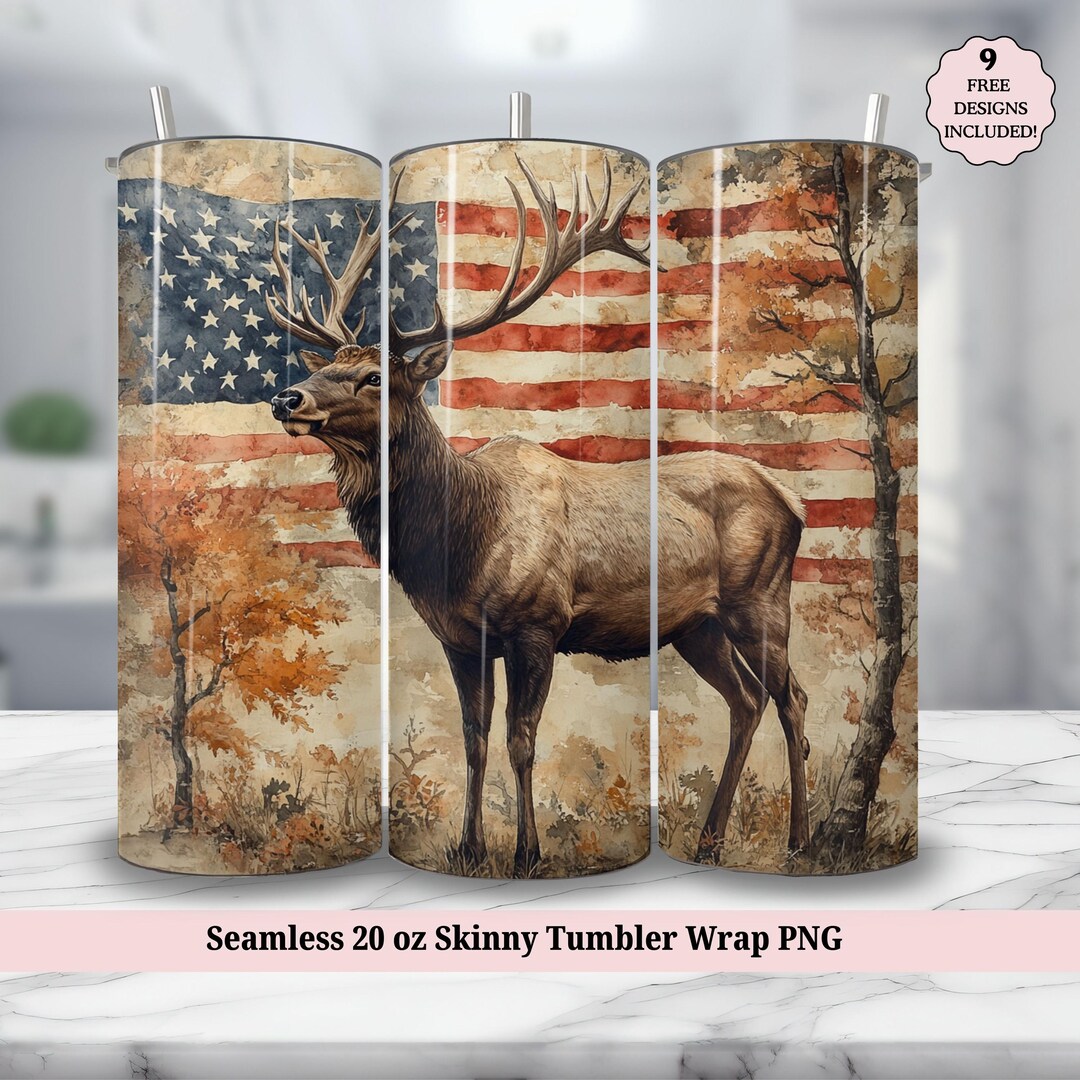 Elk Tumbler Wrap - Hunting Season Seamless 20oz Skinny Tumbler ...