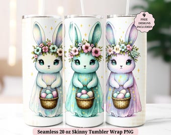 Spooky Easter Tumbler Wrap PNG, Adorable Cute Ghost Bunny Funny Rabbit Animal Seamless 20oz Skinny Sublimation Design, Digital Download