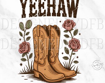 Yeehaw cowboylaarzen png, western boho esthetische tshirt sublimatie ontwerp, cowgirl png, print on demand png, trendy POD digitale download