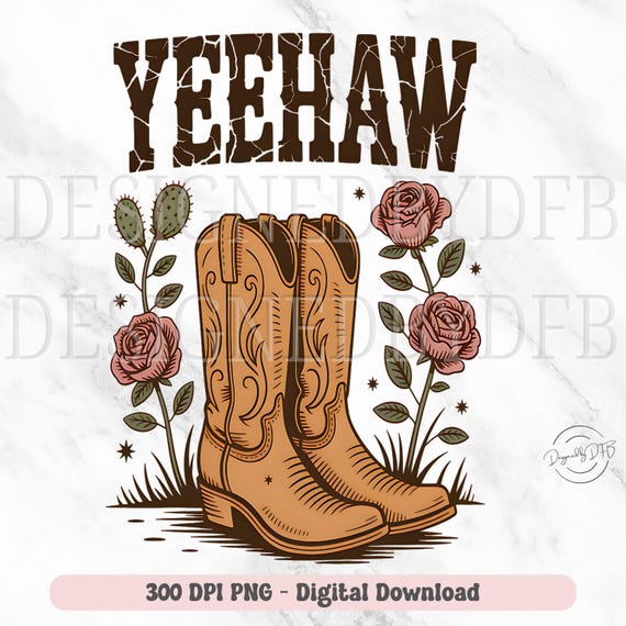 Yeehaw Cowboy Boots PNG, Western Boho Aesthetic Tshirt Sublimation
