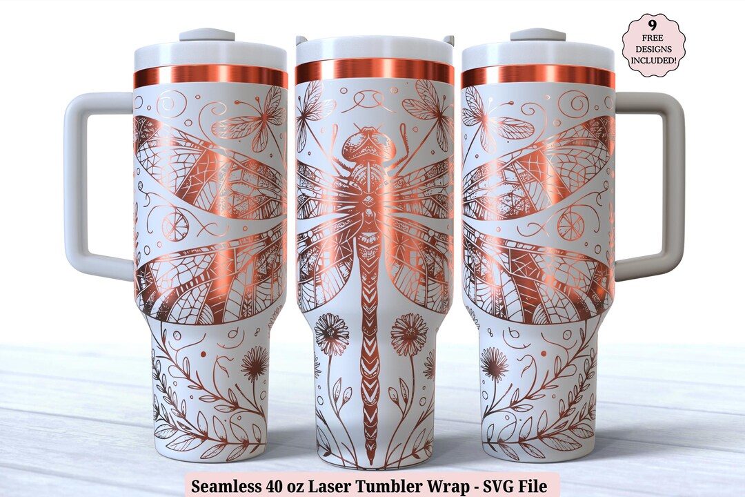 Dragonfly 40 Oz Laser Tumbler Wrap SVG for Laser Rotary, Floral Flowers ...