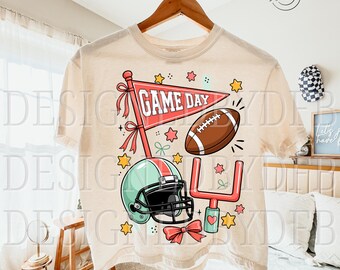 Football Game Day PNG, Trendy Football Season Girly Sports Mom PNG, Retro Touchdown Coquette T Shirt Sublimation Design, Digital Download