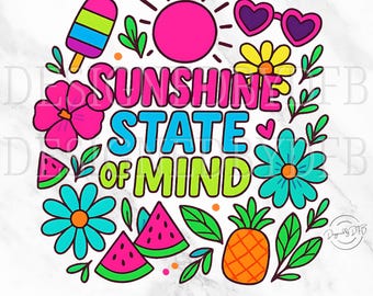 Sonnenschein Zustand PNG, Trendiger Sommer PNG, Retro Blumen Sublimation, Preppy Strand Sommer Design Png, Spaß Retro Sonnenschein Strand Kunst PNG