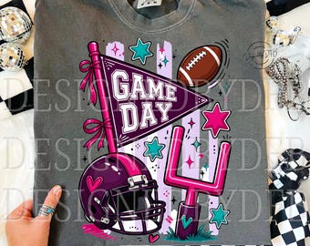 Football Game Day PNG, Trendy Football Season Girly Sports Mom PNG, Retro Touchdown Coquette T Shirt Sublimation Design, Digital Download
