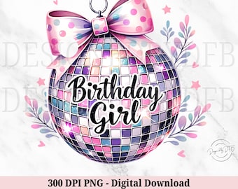 Trendy Birthday Girl Coquette Disco Ball PNG, Social Club Glitter Bow, Soft Girl Aesthetic, Tshirt Mug Sublimation Design, Digital Download