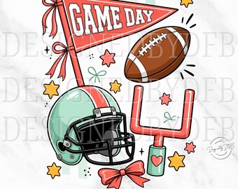 Football Game Day PNG, Trendy Football Season Girly Sports Mom PNG, Retro Touchdown Coquette T Shirt Sublimation Design, Digital Download