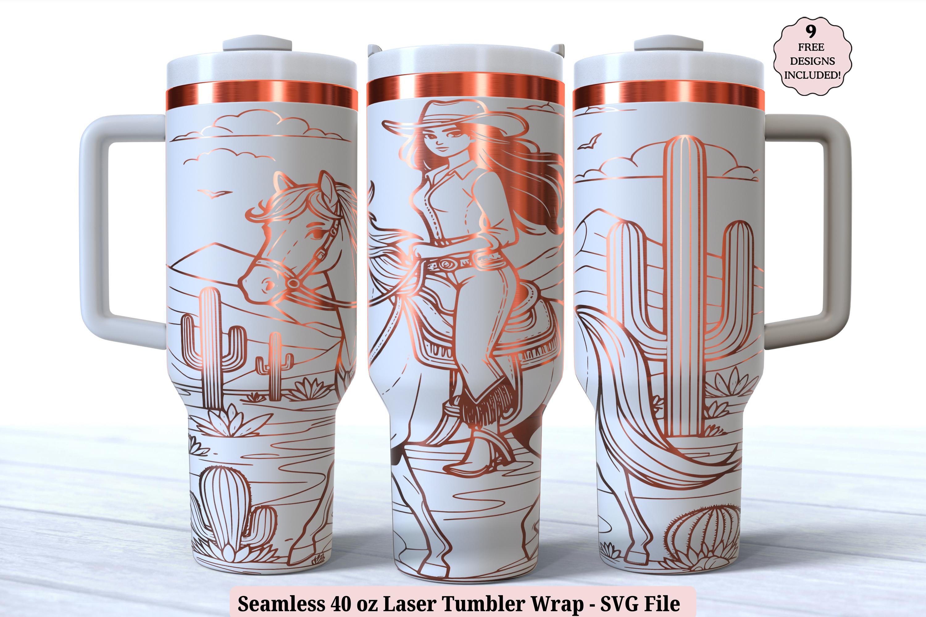 Western Cowgirl Laser Tumbler Wrap SVG for Laser Rotary, Desert Horse ...