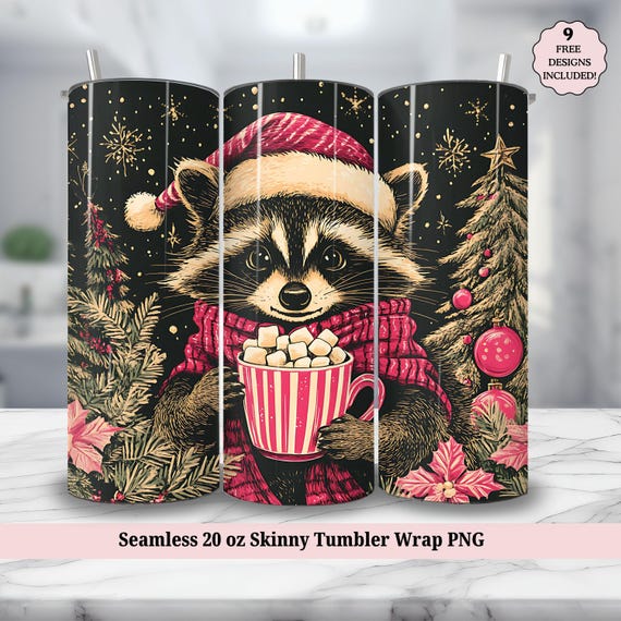 Festive but Feral Funny Christmas Raccoon Funny Tumbler Wrap
