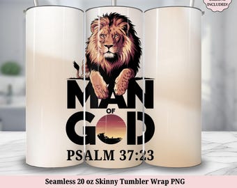 Christian Man of God 20oz Tumbler Wrap PNG, Inspirational Bible Verse Seamless 20oz Skinny Tumbler Sublimation Design, Digital Download