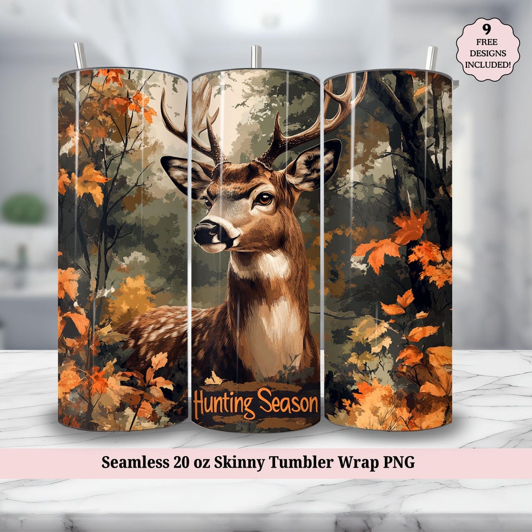 Camo Deer Hunting Season Seamless 20oz Skinny Tumbler Wrap Sublimation ...