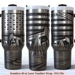 Oil Field Laser Wrap SVG for Laser Rotary, Oil Rig Worker Oilfield Pump Jack Engraved Full Wrap for 40oz Tumbler, Seamless Digital Download