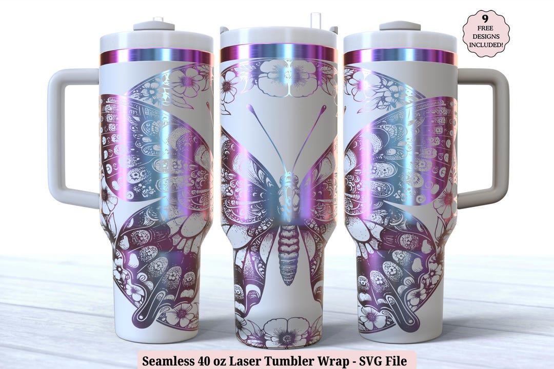 Butterfly 40 Oz Laser Tumbler Wrap SVG for Laser Rotary, Floral Flowers ...