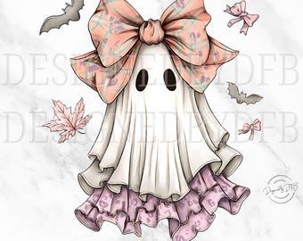 Preppy Ghost Boo PNG, Leopard Spooky Coquette Trendy PNG, Boho Cute Ghost PNG, Halloween Sublimation Design, Digital Download