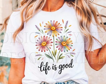 Das Leben ist gut PNG, Inspirational Positive Zitate PNG, Trendy Floral Tshirt Sublimation, Print on Demand Png, Trendy POD Digital Download