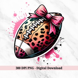 Coquette Football Bow PNG - Fall Football Season PNG - Retro Game Day PNG - Animal Print Sports Mom Watercolor Clipart - Digital Download