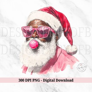 Retro Santa Christmas Blowing Bubble PNG, Vintage Merry Christmas PNG, Funny Santa With Sunglasses Xmas Holiday Sublimation Digital Download