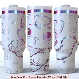 Kitty Tumbler Wrap SVG for Laser Rotary, Cute Little Adorable Cat Lover Cat Mom Seamless Engraved Full Wrap, 40oz Cup, Digital Download