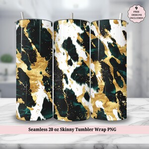 Cow Print Seamless 20 oz Skinny Tumbler Sublimation Design, Gold Glitter Tumbler Wrap, PNG Instant DIGITAL ONLY,  Sparkle  20oz Tumbler Wrap