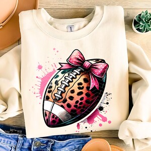 Coquette Football Bow PNG - Fall Football Season PNG - Retro Game Day PNG - Animal Print Sports Mom Watercolor Clipart - Digital Download