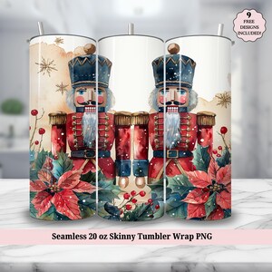 Christmas Nutcracker Tumbler Wrap - Winter Holiday Xmas Nutcracker PNG - Seamless 20 oz Skinny Sublimation Design - 20oz Straight Tumbler